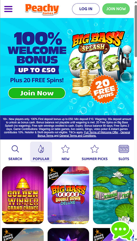 la version mobile de peach casino